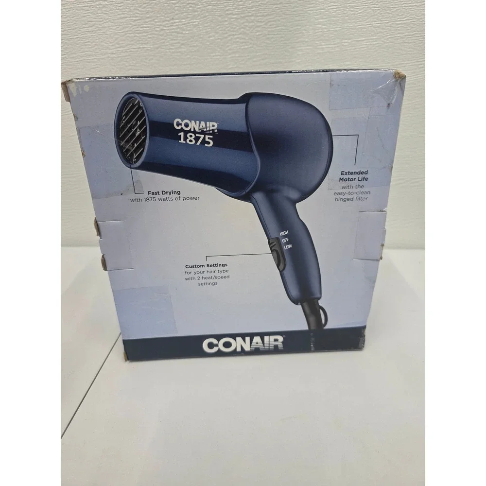 Conair 1875 Watt Mid-Size Hair Dryer Navy Blue 2 Heat Speed Settings L1019.1